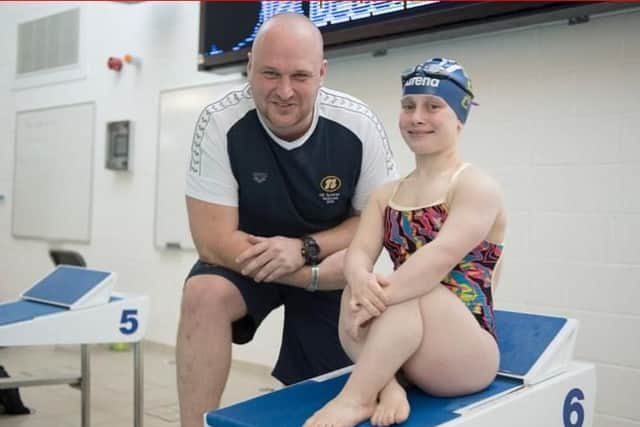 Ellie pictured today at Moulton College with her Paralympics coach Andy Sharp
