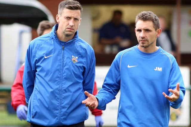 Stuart Goosey (left) has taken over as manager of Wellingborough Town after previous boss Jon Mitchell stepped down