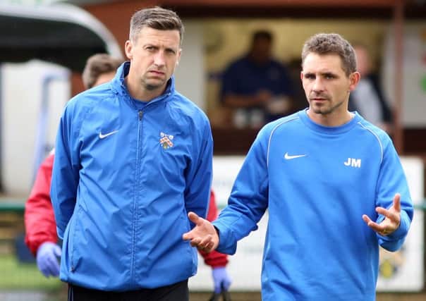 Stuart Goosey (left) has taken over as manager of Wellingborough Town after previous boss Jon Mitchell stepped down