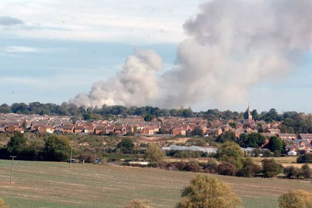 Burton Latimer, Blackbridge Farm, fire billowing above Burton Latimer from Cranford road Wednesday, 12 October 2011 ENGNNL00120111210165611
