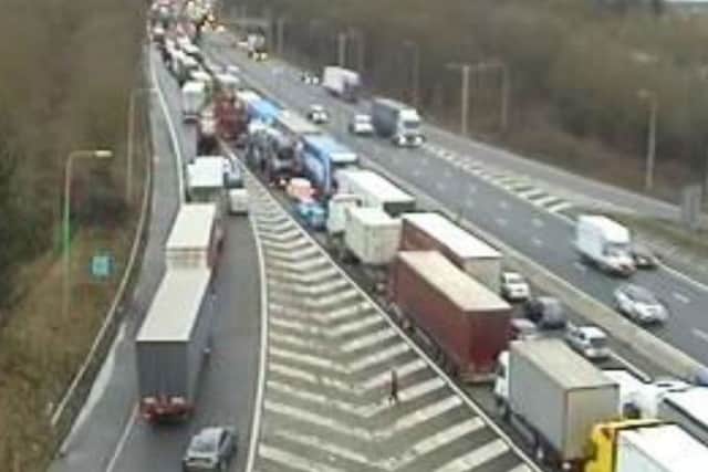 Queues on the M1 this morning.