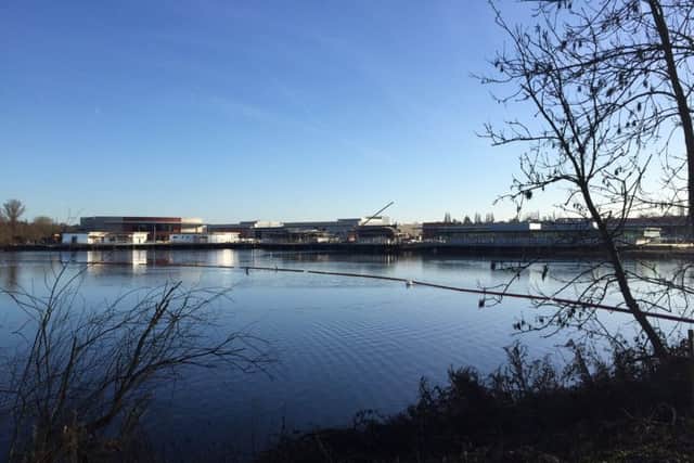 The view across Skew Lake at Rushden Lakes