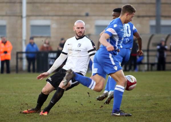 Assistant-manager David Bell in action during Corby Town's 0-0 draw with Warrington Town. Pictures by Alison Bagley