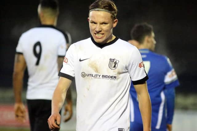 Jordon Crawford shows his frustration during Corby Town's 0-0 draw with Warrington Town at Steel Park. Pictures by Alison Bagley
