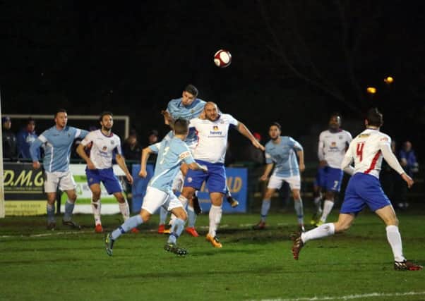 Action from AFC Rushden & Diamonds' 3-0 victory over Rugby Town on Tuesday. Picture by Alison Bagley