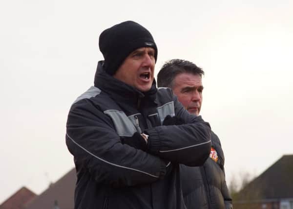 Marcus Law gives out instructions during Kettering Town's 3-1 home defeat to Merthyr Town. Pictures by Peter Short