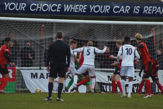 Curtis McDonald scores Merthyr's first goal