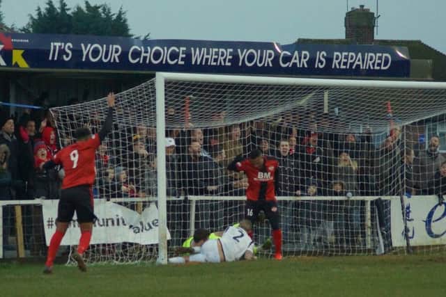 Kettering Town celebrate their goal but the day ended in defeat