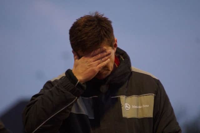 Marcus Law's reaction tells the story during Kettering Town's 3-1 defeat to Merthyr Town at Latimer Park. Pictures by Peter Short