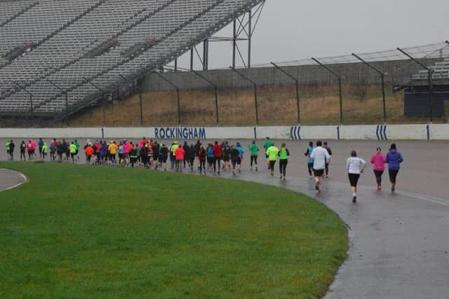 The Brass Monkeys run at Rockingham Speedway for Corby's Lakelands Hospice NNL-160202-100434001