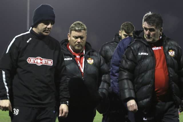 Marcus Law (left), assistant-manager John Ramshaw (right) and the rest of the Kettering Town management team are still hopeful of challenging for a play-off place