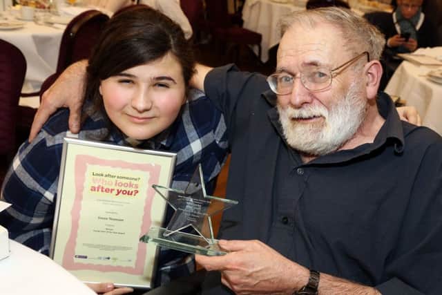 Carers Awards: Kettering: Jane Roebuck Northamptonshire Carers Awards 2016 at Barton Hall. 
Young Carer of the Year
Evie Thomson, 15, with her dad Andrew Thomson 
Wednesday January 25, 2016 NNL-170125-192323009