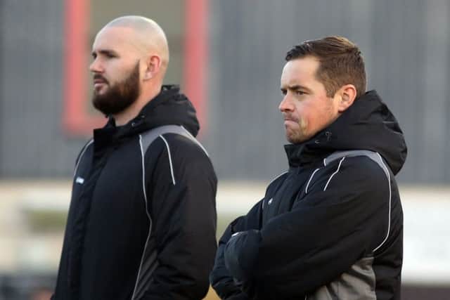 Assistant-manager David Bell (left) is unlikely to feature on the pitch tonight as Corby Town boss Gary Mills makes changes
