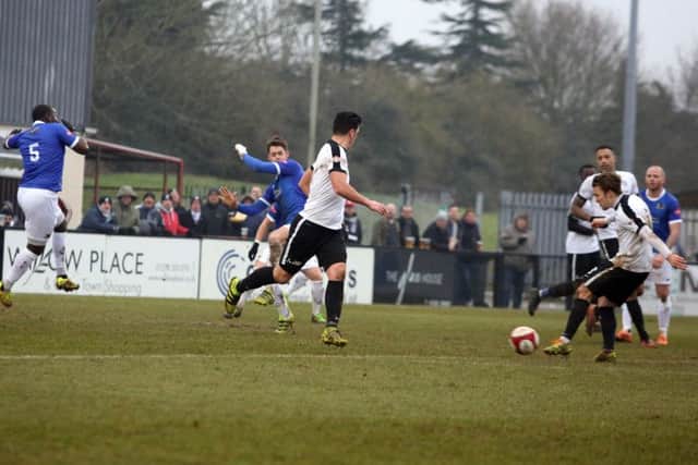 Ben Milnes fires home the Steelmen's winner
