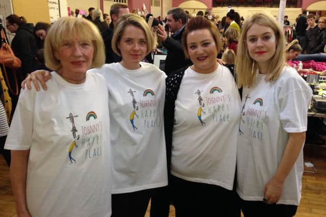 Johnny's mum Denise Mackay with his sister Charlotte, and friends Rachael Nutt and Georgina Barr