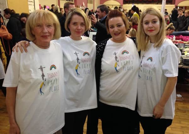 Johnny's mum Denise Mackay with his sister Charlotte, and friends Rachael Nutt and Georgina Barr