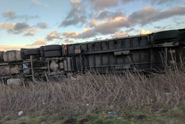 High winds caused lorry to jackknife on a busy Northampton road
