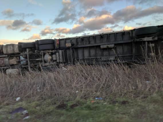High winds caused lorry to jackknife on a busy Northampton road