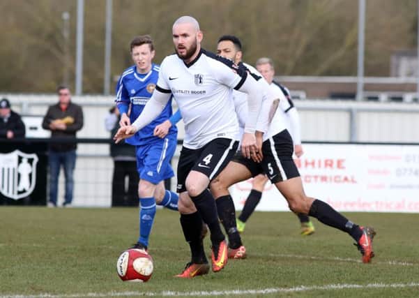 Corby Town assistant-manager David Bell in action during Saturday's 3-0 win over Skelmersdale United