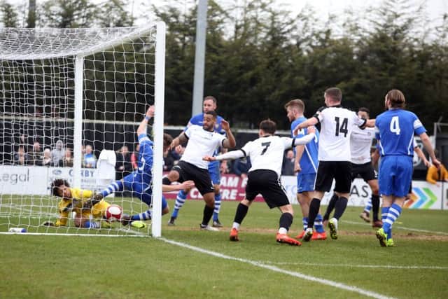 Joe Iaciofano forces the ball over the line for his second goal