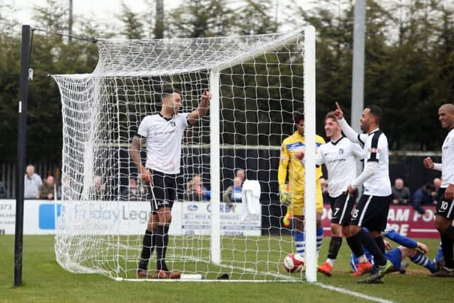Aaron Brown celebrates after scoring the Steelmen's fifth goal