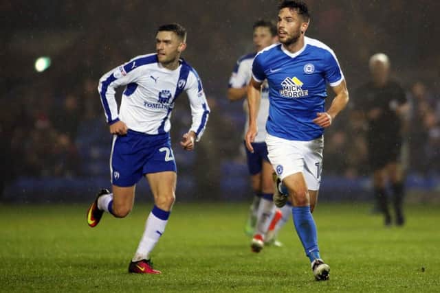 Brad Inman in action for Posh against Chesterfield in December.