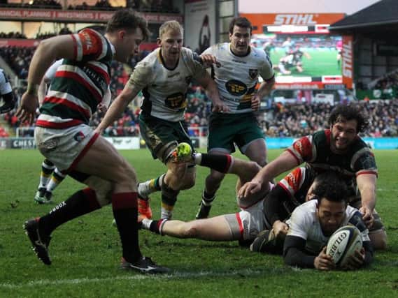 Nafi Tuitavake's first Saints try came at Welford Road in January (picture: Sharon Lucey)