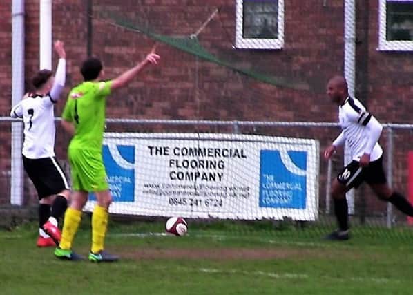 Phil Trainer had this effort ruled out for offside during Corby Town's 3-0 defeat at Barwell on Saturday. Pictures by David Tilley