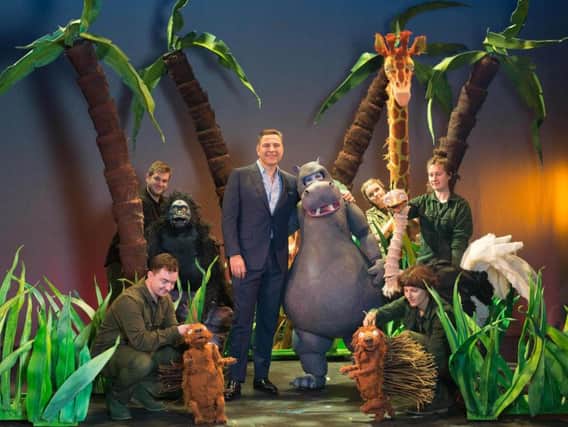 David Walliams with the cast of The First Hippo on the Moon