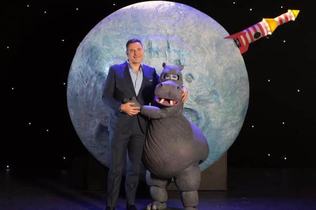 David Walliams with one of the hippos