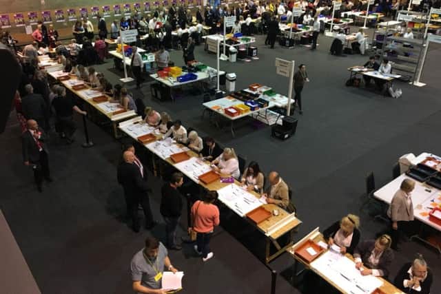 The votes being counted at Kettering Conference Centre.