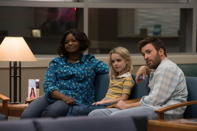 Octavia Spencer as Roberta, Mckenna Grace as Mary and Chris Evans as Frank