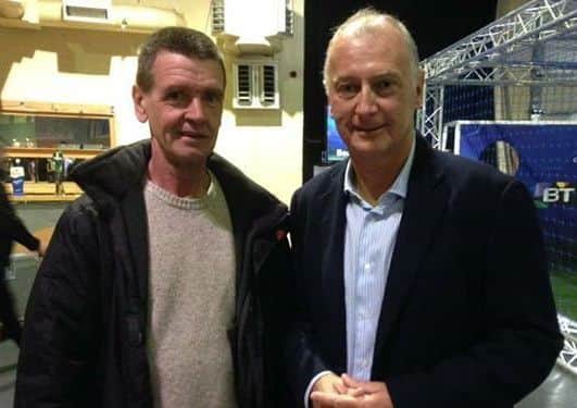 Peter Roberts pictured on the left, next to footballer Trevor Francis