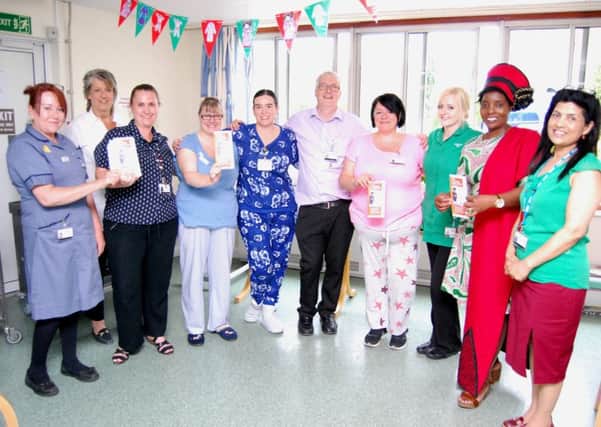 Wearing pyjamas at the July 4 launch event (centre) are Lamport and Twywell Ward Matron, Bridgette Stanforth, Clare Beattie, Lead Nurse for Medicine, and Deputy General Manager for Medicine, Dione Rogers, on July 4. NNL-170707-132034005