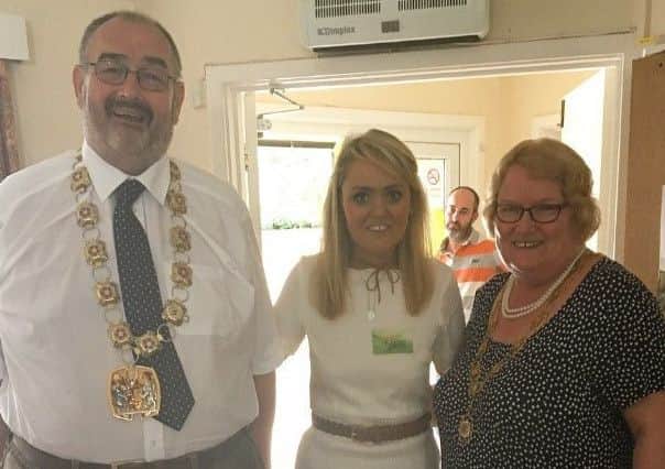 Meg Neilan with Wellingborough mayor and mayoress Paul and Carol Bell at the launch event