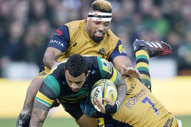 Jamal Ford-Robinson (centre) has joined Saints from Bristol