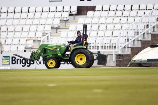 The covers were put on at the County Ground on Monday evening and couldn't be removed due to relentless rain (picture: Kirsty Edmonds)
