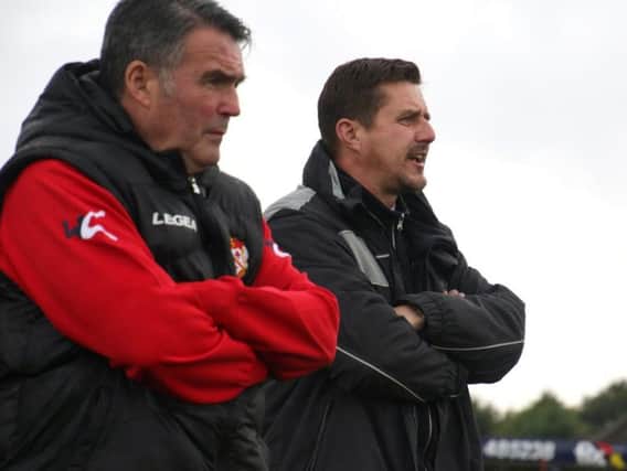 Coach John Ramshaw (left) and boss Marcus Law are set to make changes for Kettering Town's Hillier Cup clash with Desborough Town. Picture by Peter Short