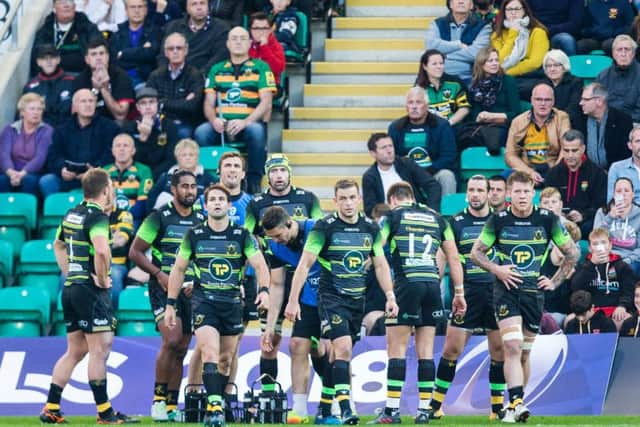 Teimana Harrison (right) shows his disappointment during Saints' defeat to Saracens (picture: Kirsty Edmonds)