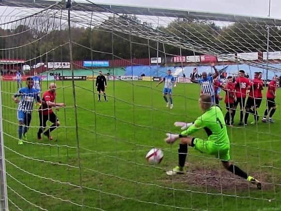 Steven Leslie's free-kick proved to be the winner for Corby Town as they made it six victories in a row with a 3-2 success at Sheffield FC last weekend. Picture by David Tilley