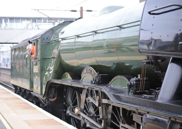The Flying Scotsman at Peterborough Station before its return to London
