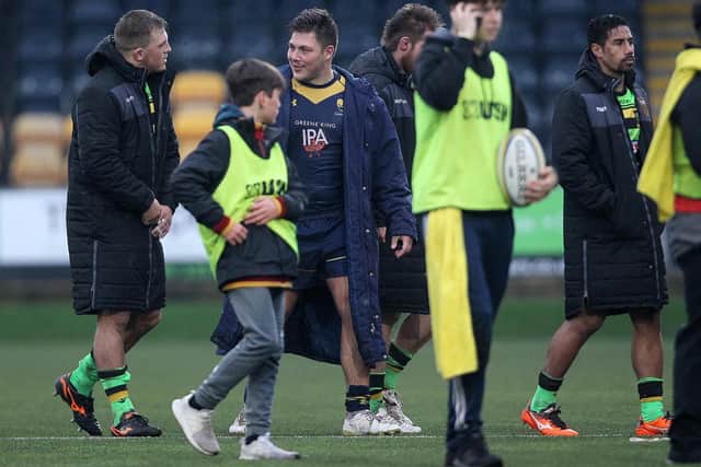 Alex Waller (left) and Ethan Waller caught up after the final whistle at Sixways, with the former Saints man enjoying the bragging rights (pictures: Sharon Lucey)