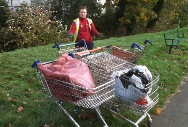 Some of the shopping trolleys recovered from the brook