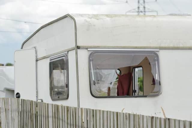 One of the damaged caravans in the aftermath of the attack.